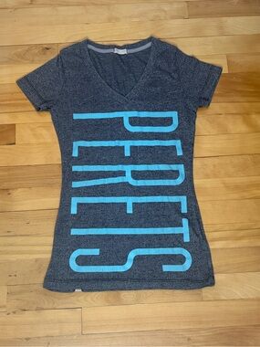 Joshua Perets Gray V-Neck Tee with Aqua Logo